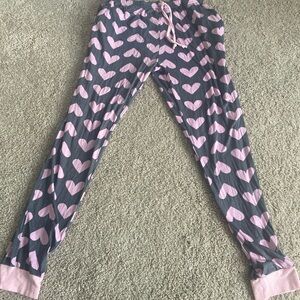 Girls heart design gray pink pajama pants drawstring